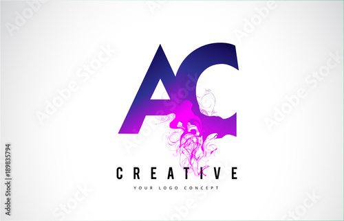 AC A C Purple Letter Logo Design with Liquid Effect Flowing
