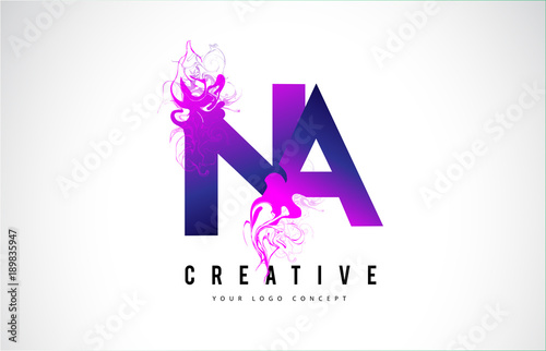 NA N A Purple Letter Logo Design with Liquid Effect Flowing