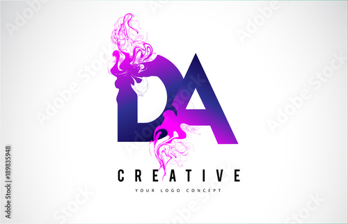 DA D A Purple Letter Logo Design with Liquid Effect Flowing