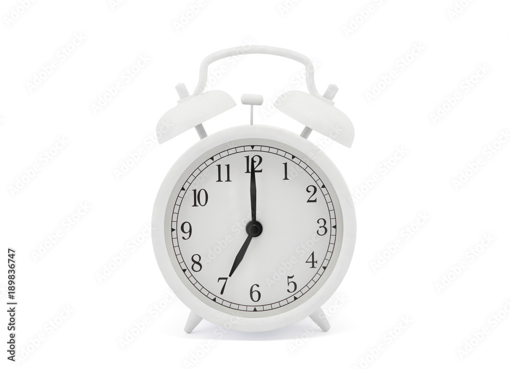 White old style alarm clock with clipping path White old style alarm clock with clipping path
