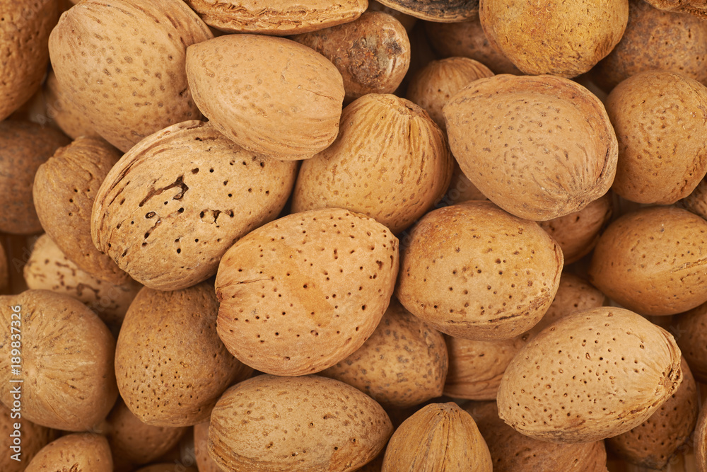 Surface coated with almond nuts Surface coated with almond nuts