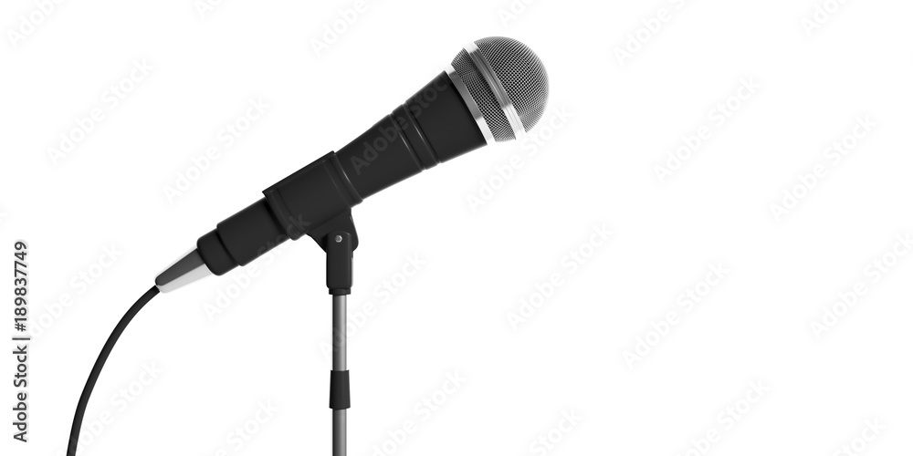 Obraz premium Microphone on stand isolated on white background. 3d illustration