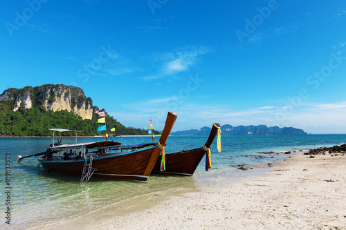 Longtale boats at the beautiful beach, Thailand © alimyakubov