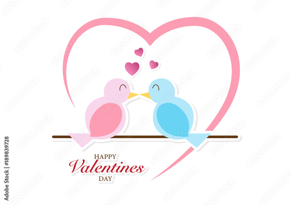 Kiss of birds on trees romantic card for Valentine's day. Vector Kiss of birds on trees romantic card for Valentine's day. Vector