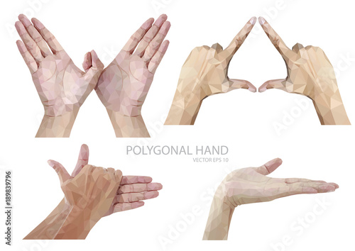 Set of polygonal hands gesture isolated on white background.vector