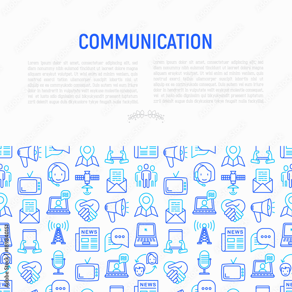 Communication concept with thin line icons: e-mail, newspaper, letter, chat, tv, support, video call, microphone. Modern vector illustration for banner, print media, web page. Communication concept with thin line icons: e-mail, newspaper, letter, chat, tv, support, video call, microphone. Modern vector illustration for banner, print media, web page.