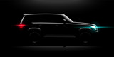 Realistic Off-road car full-size SUV lit in the dark