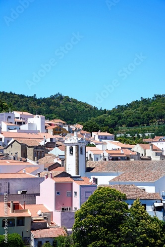Elevated view of the village with the church to the centre, Monchique, Algarve, Portugal. © arenaphotouk