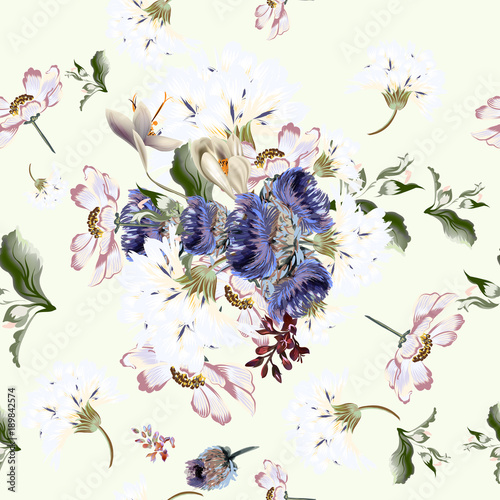 Floral pattern with pink flowers  in vintage style