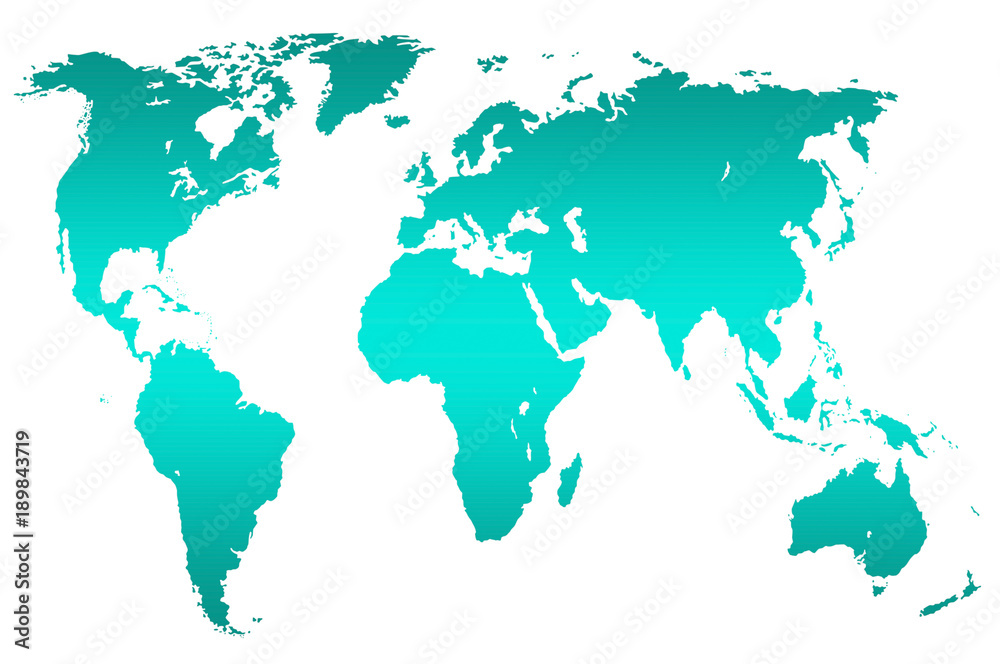 turquoise gradient world map, isolated