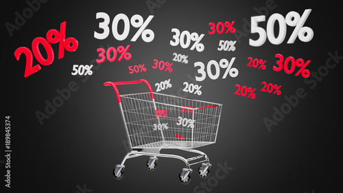 Red and white Trolley and sales discount - 3d render