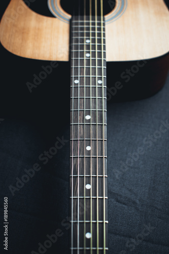 closeup shot of guitar and strings with shallow depth of field.soft focus.