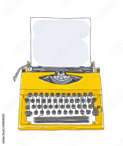 yellowTypewriter old hand drawn with paper cute art illustration