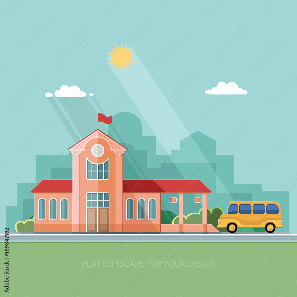 Architecture is the bus station in the city for tourism and travel. Infrastructure town. Vector flat illustration for design Architecture is the bus station in the city for tourism and travel. Infrastructure town. Vector flat illustration for design