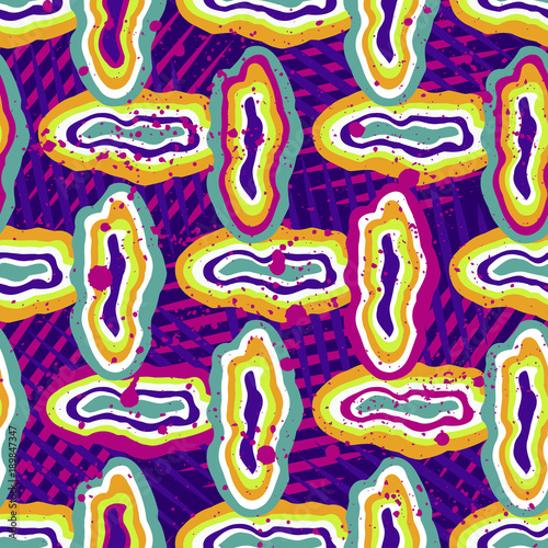 Abstract seamless vector pattern for girls, boys, clothes. Creative background with dots, geometric figures Funny wallpaper for textile and fabric. Fashion style. Colorful bright
