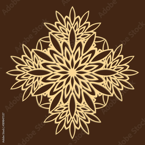 DIY laser cutting pattern. Jigsaw die cut ornament. Floral cutout silhouette stencil. Fretwork flower panel. Vector coaster for paper cutting, scrapbook and woodcut.
