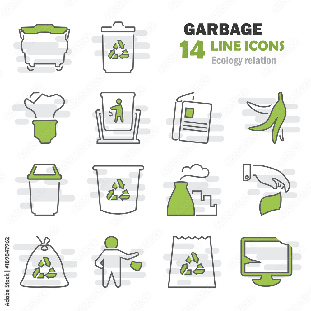 Garbage and trash line icons set for web and mobile design Garbage and trash line icons set for web and mobile design