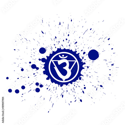Ink blot with Ajna chakra symbol vector illustration.