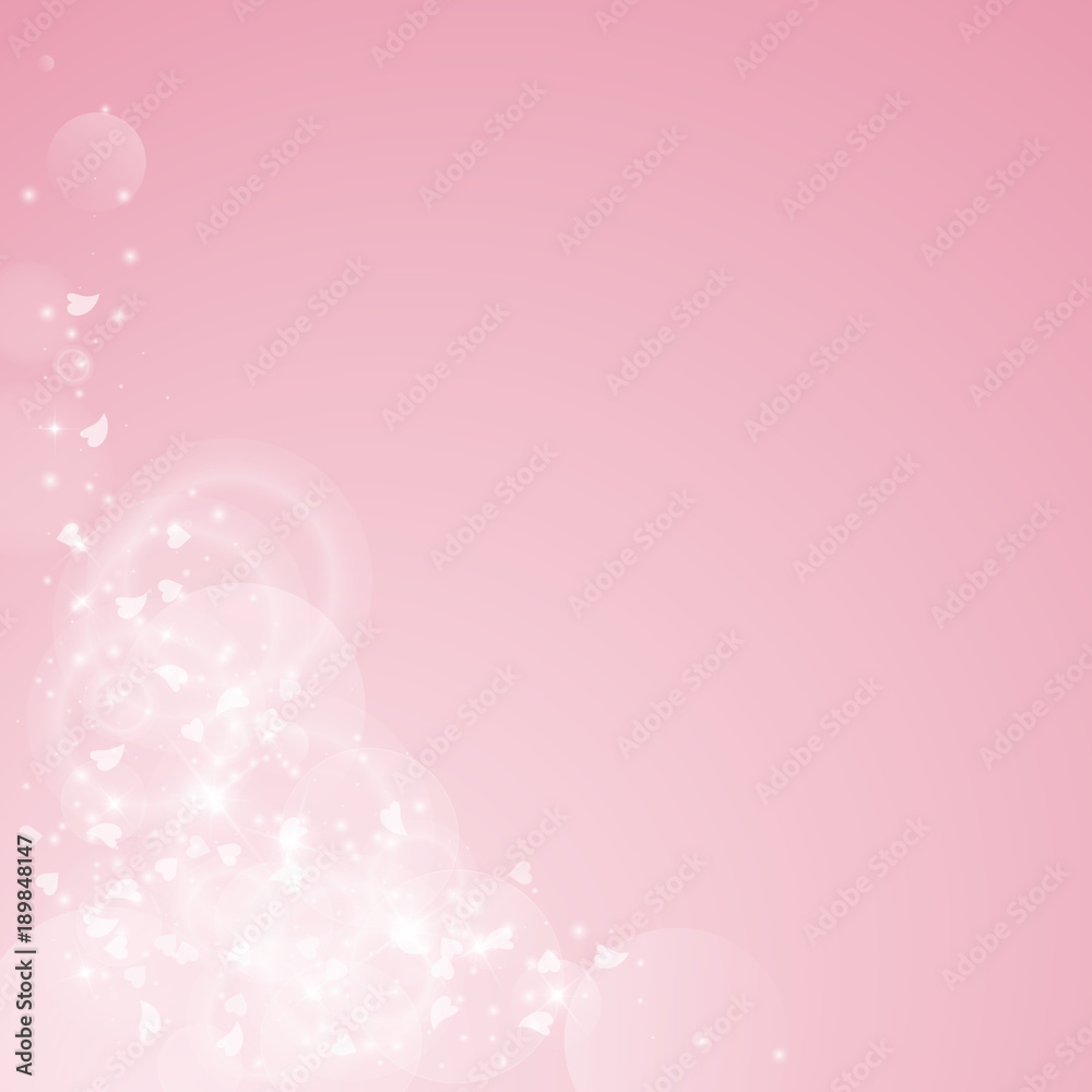 Falling hearts valentine background. Bottom left corner on pink background. Falling hearts valentines day captivating design. Vector illustration.