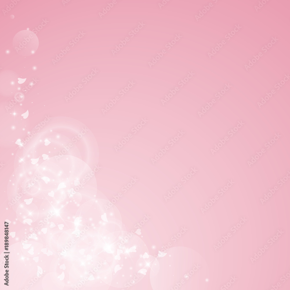 Falling hearts valentine background. Bottom left corner on pink background. Falling hearts valentines day captivating design. Vector illustration. Falling hearts valentine background. Bottom left corner on pink background. Falling hearts valentines day captivating design. Vector illustration.