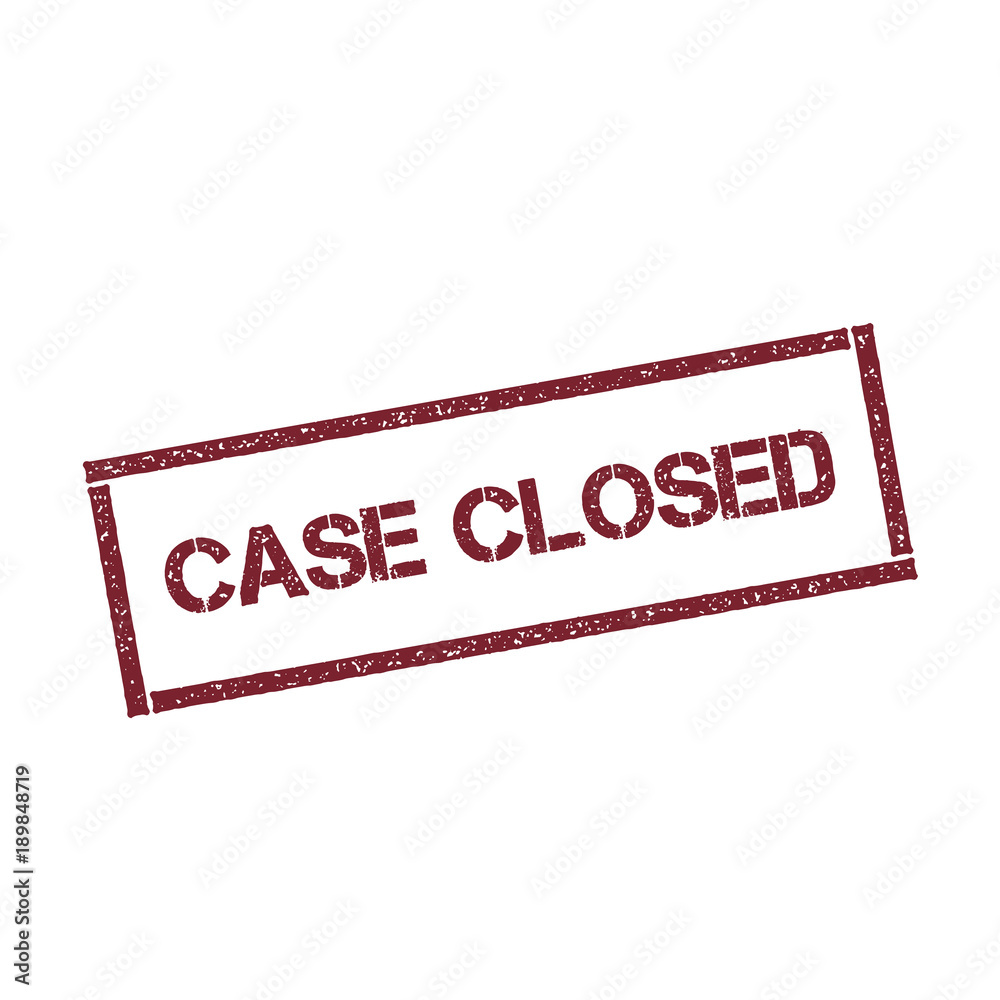 Case Closed rectangular stamp. Textured red seal with text isolated on