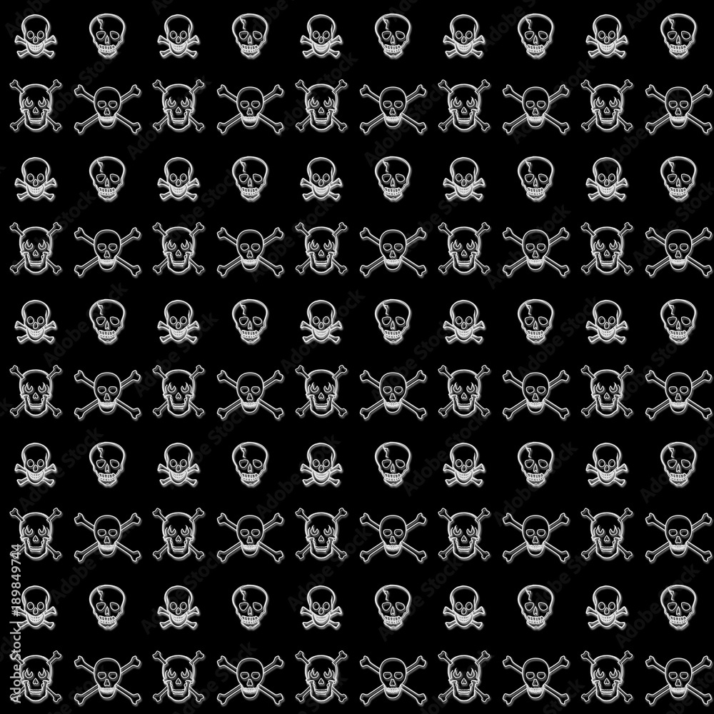 Stock Illustration - Simple Seamless Skulls and Bones Pattern Background, 3D Illustration.