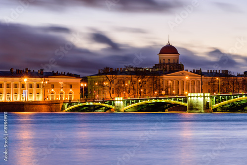 beautiful night view of Saint Petersburg city centre, Russia