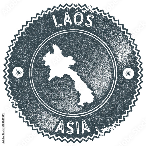 Laos map vintage stamp. Retro style handmade label, badge or element for travel souvenirs. Dark blue rubber stamp with country map silhouette. Vector illustration.