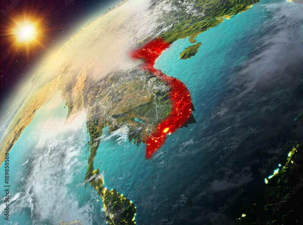 Fototapeta premium Vietnam on planet Earth in sunset