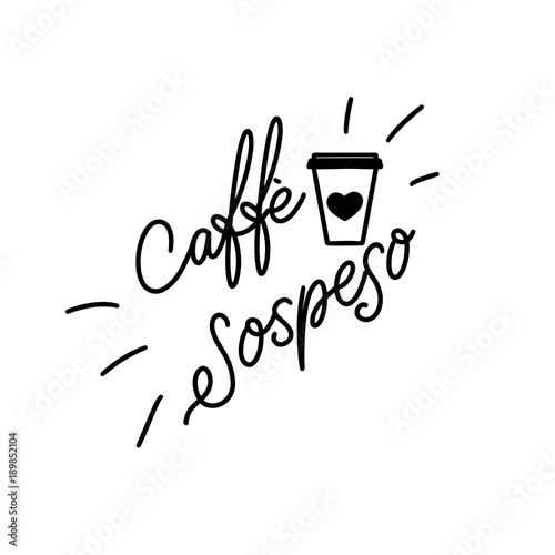 Suspended coffee hand draw logo illustration with lettering, vector