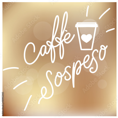 Suspended coffee hand draw logo illustration with lettering, vector