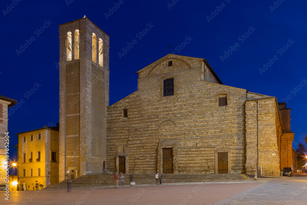 Central square in Montepulciano at night, Italy
