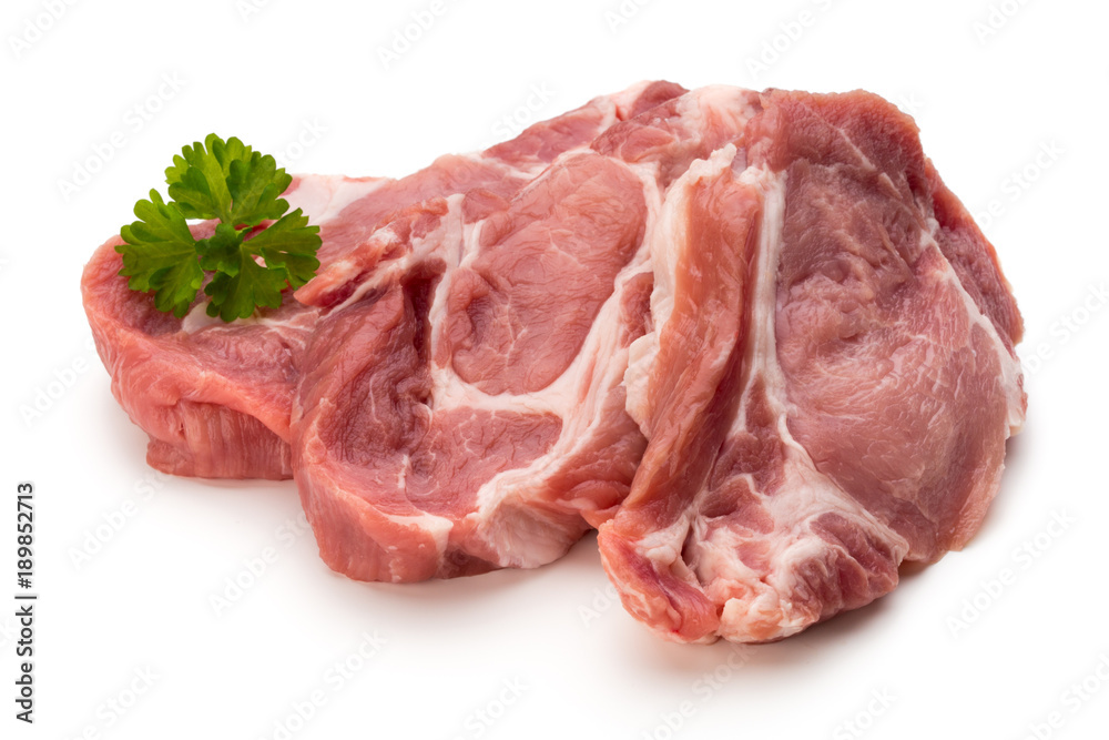 Meat pork slices isolated on the white background. Meat pork slices isolated on the white background.