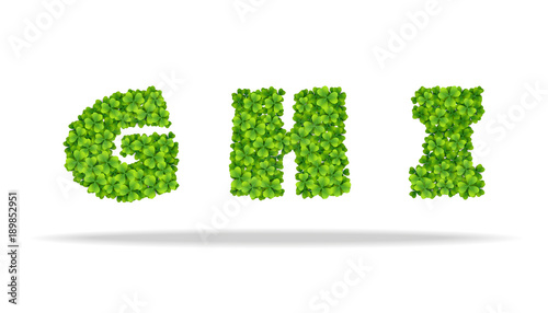 Alfavit from the leaves of the clover. Letters GHI.