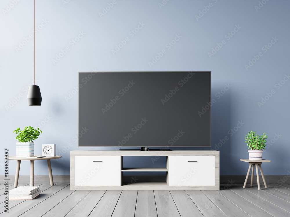 Tv screen in modern empty room on back dark wall background, 3d rendering. Tv screen in modern empty room on back dark wall background, 3d rendering.