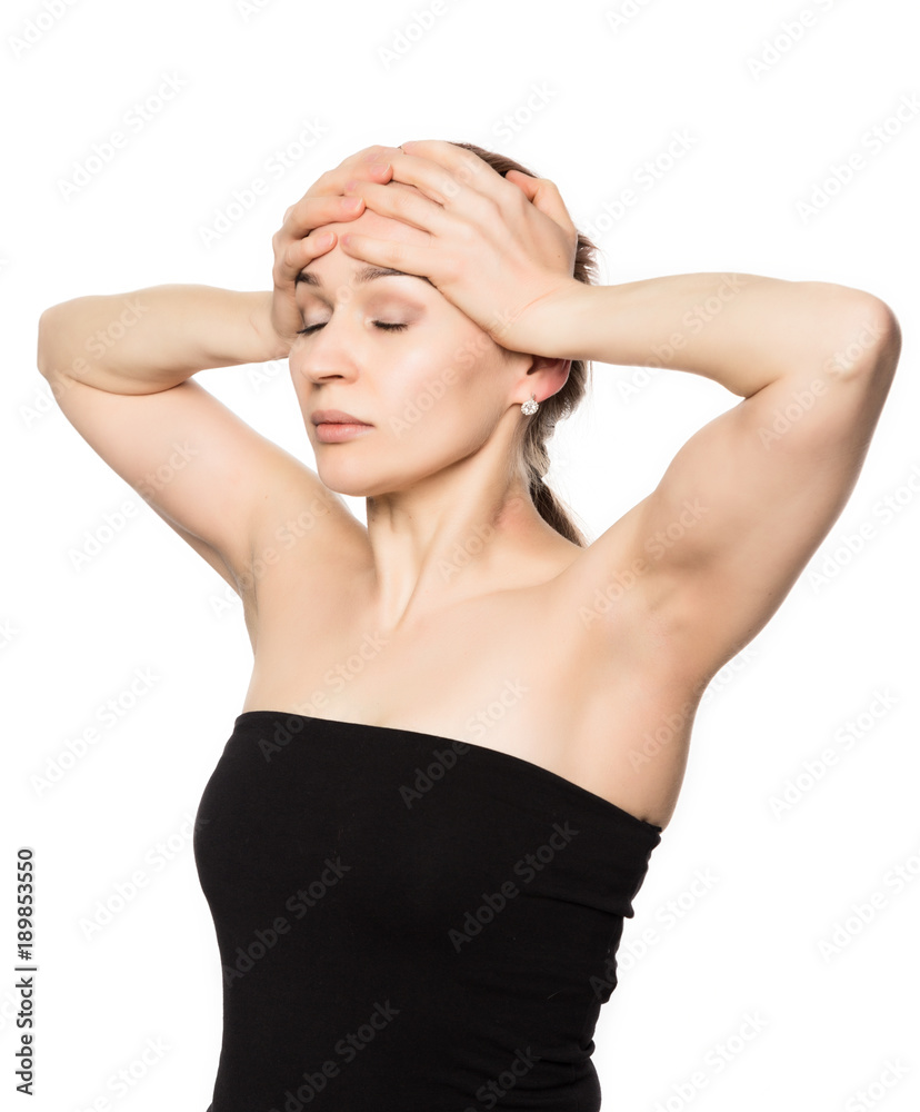 beautiful girl performs anti-aging exercises. face fitness for anti sagging skin. beauty and health concept beautiful girl performs anti-aging exercises. face fitness for anti sagging skin. beauty and health concept