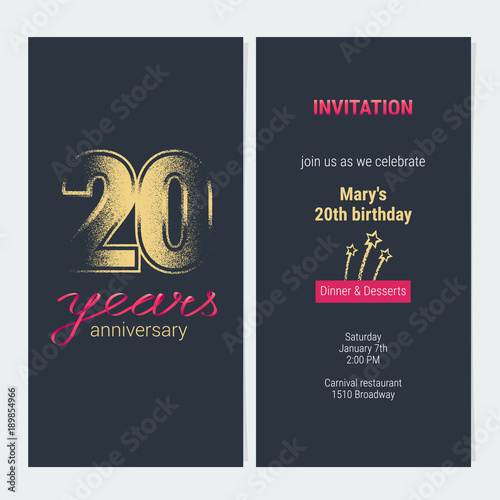 20 years anniversary invitation vector card