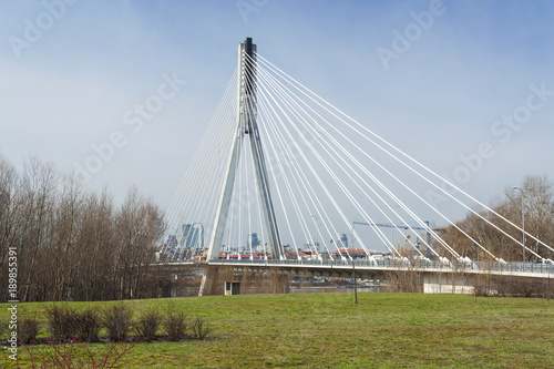 Modern suspension bridge. Warsaw in Poland. © Marcin Chodorowski