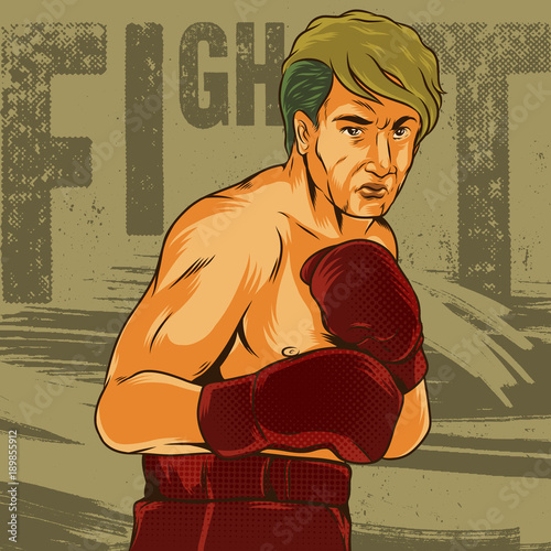 Vintage style boxer on grunge background Vector illustration