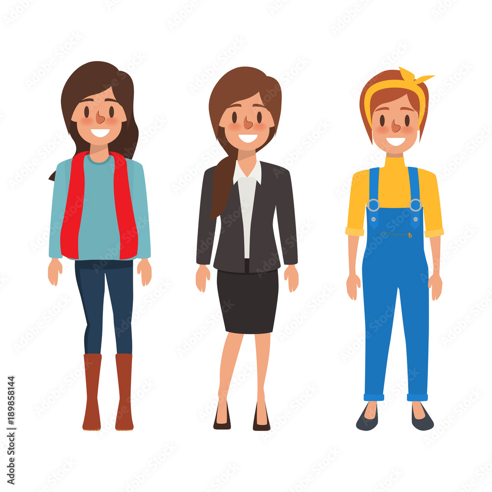 people character in different clothes. woman worker vector design.