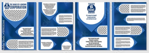 blue brochures selection for presentations of goods and services