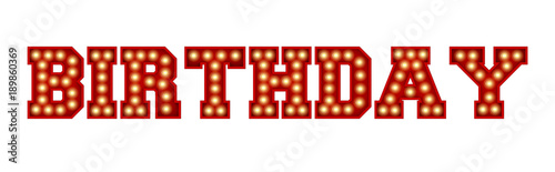 Photography Birthday word made from red vintage lightbulb lettering isolated on a white
