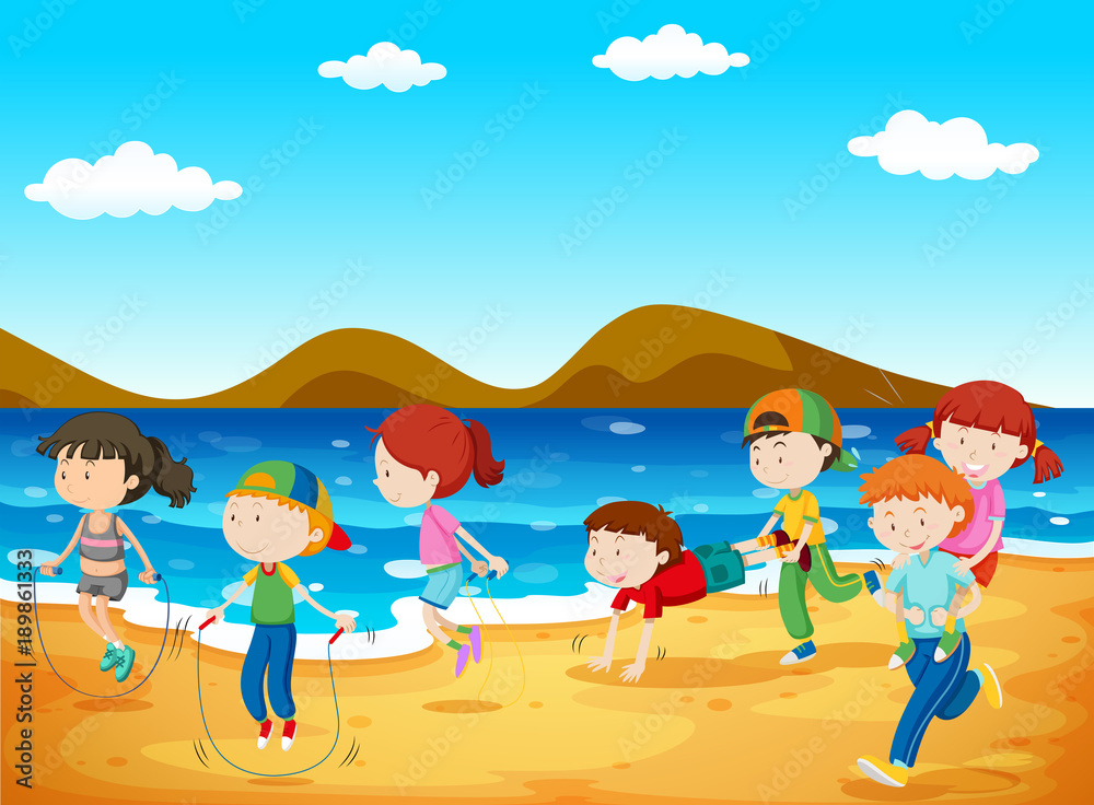Fototapeta premium Happy children playing on the beach
