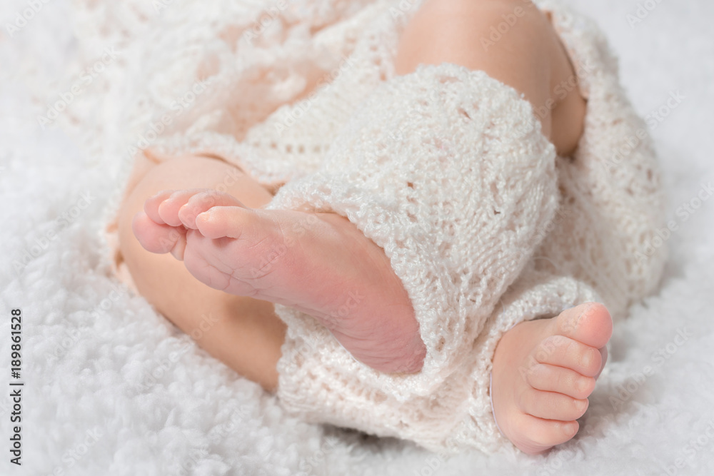 The legs of a newborn baby closeup The legs of a newborn baby closeup