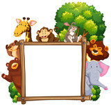 Wooden frame with many animals in background