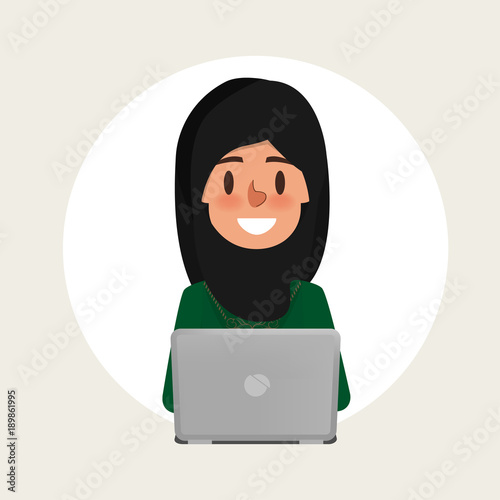 Customer service of arab woman. illustration vector of muslim call center people.