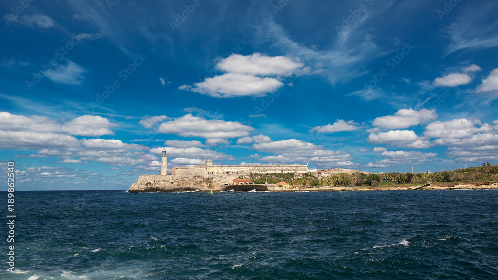 Morro Castle and its lighthouse with clouds in blue sky