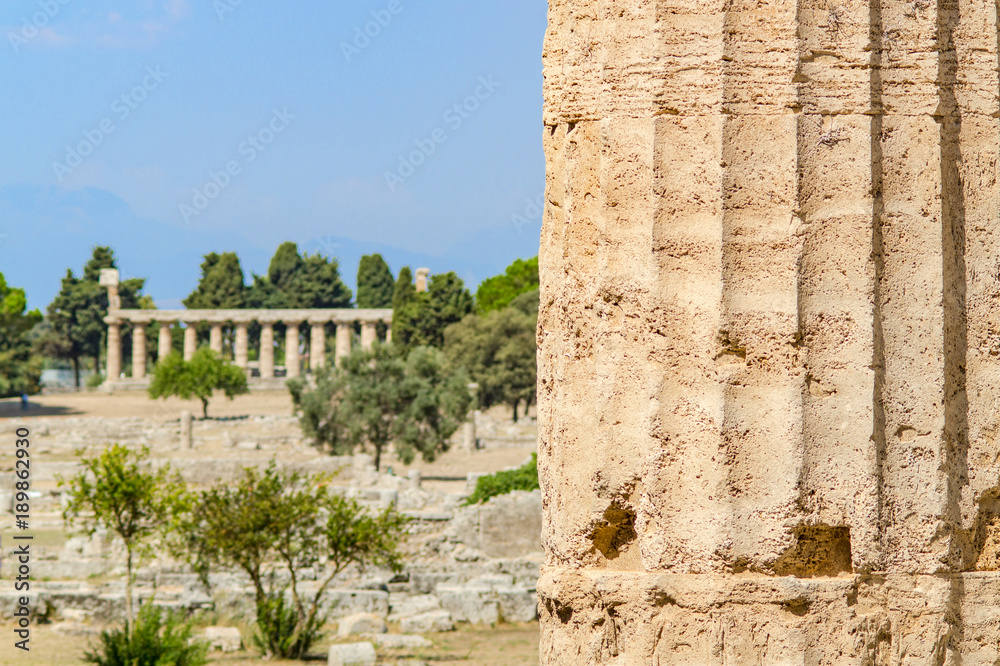 Classical greek temple at ruins of ancient city Paestum, Italy