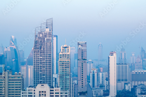 27 January  2018  top view crowd landscape city in Asoke  Bangkok  Thailand with blue morning image