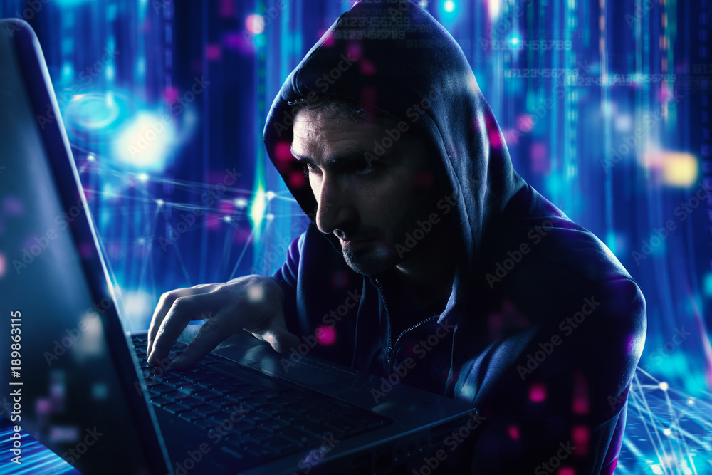 Hacker reading personal information. Concept of privacy and security ...